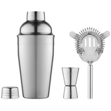 Set cocktail con shaker misurino e filtro in acciaio colore argento lucido KC4298-17