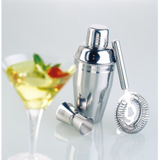 Set cocktail con shaker misurino e filtro in acciaio colore argento lucido