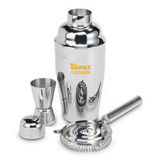 Set cocktail con shaker misurino e filtro in acciaio colore argento lucido