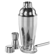 Set cocktail con shaker misurino e filtro in acciaio colore argento lucido