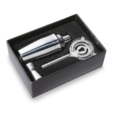 Set cocktail con shaker misurino e filtro in acciaio colore argento lucido