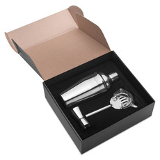 Set cocktail con shaker misurino e filtro in acciaio colore argento lucido