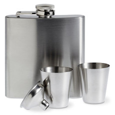 Set fiaschetta con due bicchierini e imbuto colore argento opaco