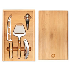 Set formaggio e vino con 4 utensili in scatola di bamboo colore legno MO8416-40