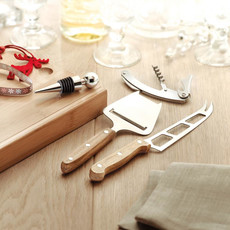 Set formaggio e vino con 4 utensili in scatola di bamboo colore legno