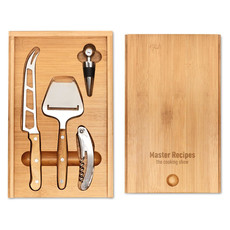 Set formaggio e vino con 4 utensili in scatola di bamboo colore legno