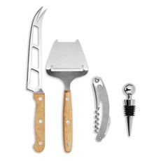 Set formaggio e vino con 4 utensili in scatola di bamboo colore legno