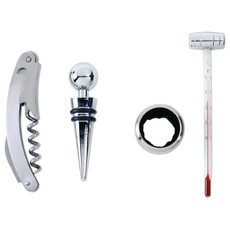 Set vino 4 pezzi con termometro in confezione in legno colore argento
