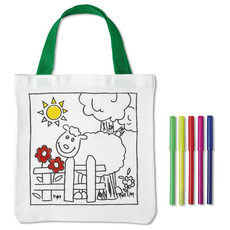 Shopper in cotone colorabile con 5 pennarelli colore bianco