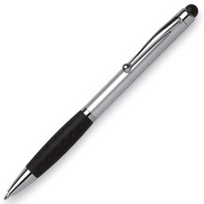 Penna a sfera ABS con rifiniture metallo e punta touch colore argento opaco MO7942-16