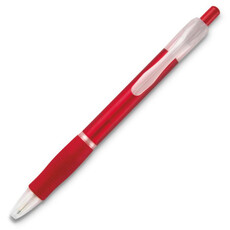Penna a sfera a scatto con impugnatura in gomma colore rosso trasparente KC6217-25