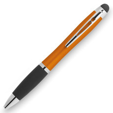 Penna a sfera touch con luce che illumina il logo sul fusto colore arancio MO9142-10