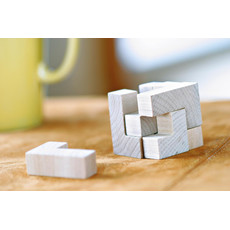 Puzzle a cubo in legno con astuccio di cotone colore legno