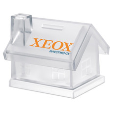 Salvadanaio a forma di casa in plastica trasparente colore trasparente