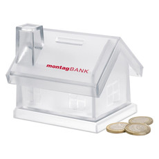 Salvadanaio a forma di casa in plastica trasparente colore trasparente
