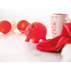 Salvadanaio maialino in pvc con tappo in gomma colore rosso