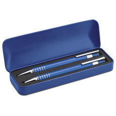 Set penna blu a sfera e matita in alluminio con astuccio colore blu MO7323-04