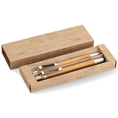 Set penna blu e matita a mine in bamboo colore legno MO8111-40