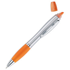 2in1 penna ed evidenziatore con impugnatura in gomma colore arancio