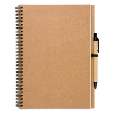 Blocnotes in carta riciclata con penna a sfera in cartone colore beige KC7013-13