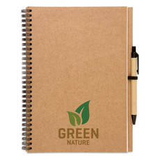 Blocnotes in carta riciclata con penna a sfera in cartone colore beige