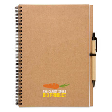 Blocnotes in carta riciclata con penna a sfera in cartone colore beige