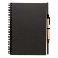 Blocnotes in carta riciclata con penna a sfera in cartone colore nero KC7013-03