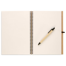 Blocnotes in carta riciclata con penna a sfera in cartone colore nero