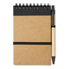 Blocnotes in carta riciclata con penna ecologica colore nero IT3789-03
