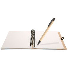 Blocnotes in carta riciclata con penne ecologica colore beige