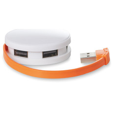 Cavo di ricarica lungo 14cm in box con 4 prese USB colore arancio MO8671-10