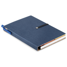 Notebook in carta riciclata con post it e penna ecologica colore blu MO9213-04