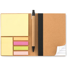 Notebook in carta riciclata con post it e penna ecologica colore nero
