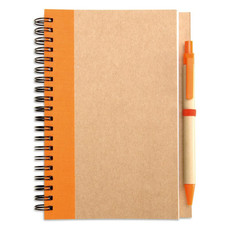 Notes ecologico con penna in carta e plastica biodegradabile colore arancio IT3775-10