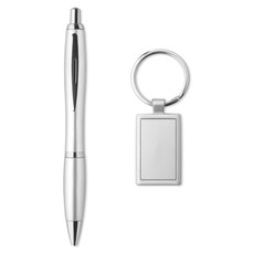 Penna a sfera e portachiavi in alluminio in confezione colore argento opaco KC7149-16