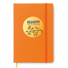 Quaderno A5 con 96 fogli neutri richiudibile con elastico colore arancio