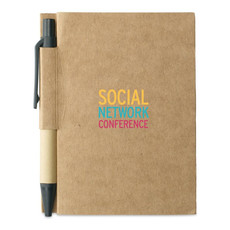 Quaderno in cartone riciclato e penna blu ecologica colore nero