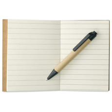 Quaderno in cartone riciclato e penna blu ecologica colore nero
