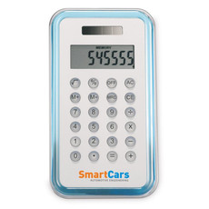 Calcolatrice 8 cifre solare tascabile in metallo e plastica colore blu trasparente