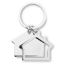 Doppio portachiavi in metallo a forma di casa colore argento lucido