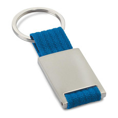 Portachiavi rettangolare in metallo con fascia di tela colore blu IT3020-04