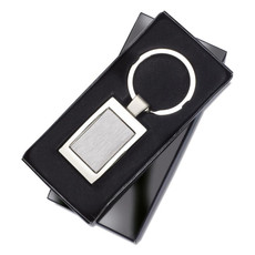 Portachiavi rettangolare in zinco in confezione nera colore argento lucido