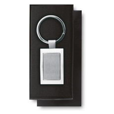 Portachiavi rettangolare in zinco in confezione nera colore argento lucido