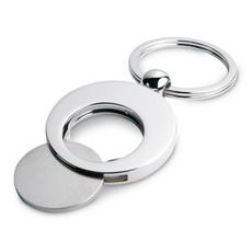 Portachiavi rotondo con gettone per carrello della spesa colore argento lucido