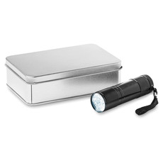 Torcia con 9 LED in confezione di latta colore nero