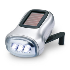 Torcia dinamo con pannello solare e 3 LED in ABS colore argento opaco KC7130-16