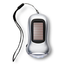 Torcia dinamo con pannello solare e 3 LED in ABS colore argento opaco