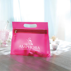 Beauty case in PVC con zip e manico colore fucsia