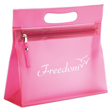 Beauty case in PVC con zip e manico colore fucsia