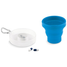 Bicchiere in silicono con portapillole e moschettone colore blu MO9196-04